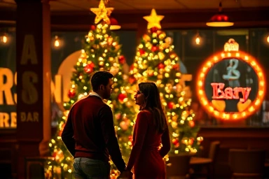 Couple enjoying Christmas date in cozy jazz bar