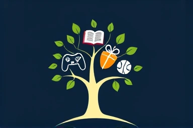 Symbolic growth tree with gift icons, learning and development.