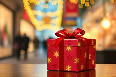 Festive Christmas gift box with fairy lights, symbolizing thoughtful giving.