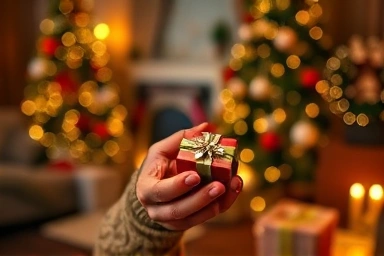 Hand holding elegant jewelry, representing a special Christmas gift.