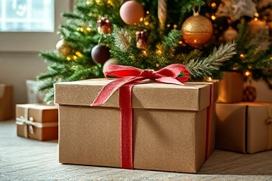 Unique, eco-friendly Christmas gift box as a festive decoration.