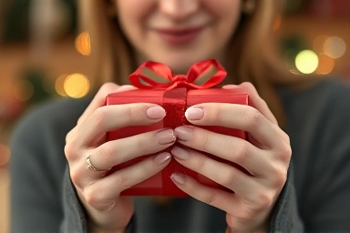 Woman's delighted reaction to a special Christmas gift.