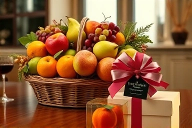 고급 과일 바구니와 곶감 단지 명절 선물 세트