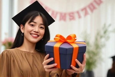 20대 여자친구에게 졸업 선물을 건네는 모습