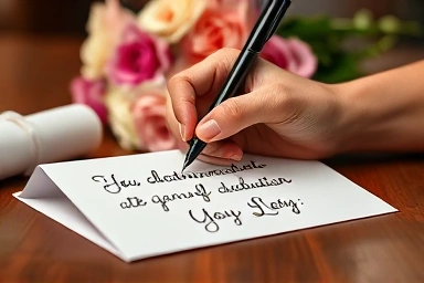 졸업 축하 카드를 작성하는 모습