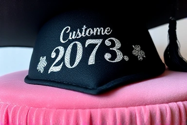 글리터와 이름이 새겨진 졸업식 학사모 머리띠 디테일