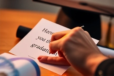 고등학교 졸업 축하 카드에 진심을 담아 쓰는 모습