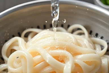 잡채용 당면 찬물에 헹구는 모습