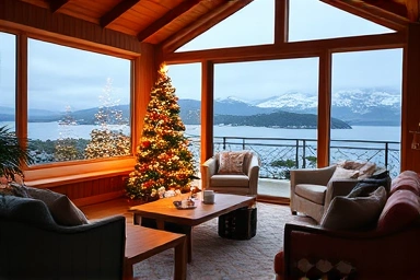 Cozy Jeju Christmas cabin with festive decor and scenic views
