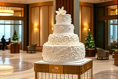 Luxurious JW Marriott Christmas cake on display