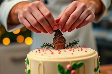 Artisanal craftsmanship decorating a Christmas cake