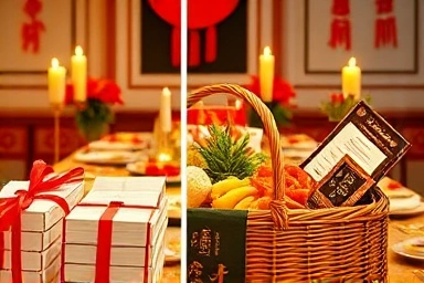 설 명절 직원 선물로 상품권과 현물 선물을 비교하는 모습