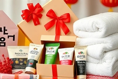 정성스럽게 포장된 설날 건강 선물 세트