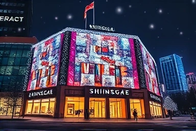Shinsegae Department Store Christmas media facade at night, Seoul
