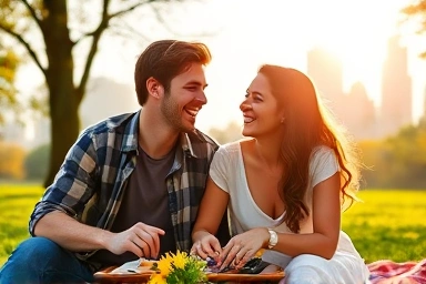 Couple enjoying a romantic picnic in a park