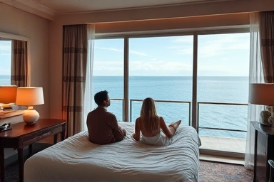 Romantic hotel room with ocean view