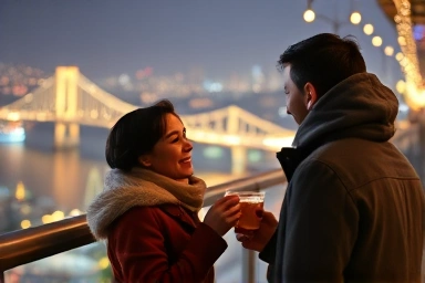 Romantic Christmas date in Busan with city lights and harbor view