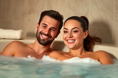 Couple enjoying a luxurious and relaxing spa treatment together.