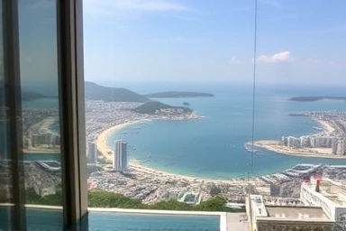 Scenic Busan coastline view with a suggestion of a romantic spa.