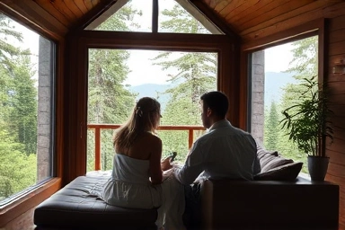 Couple enjoying private, serene nature retreat