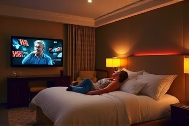 Cozy couple hotel room with Netflix and comfortable bed