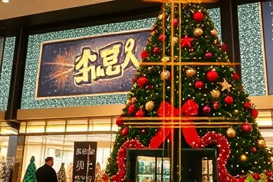 Festive Christmas tree and holiday decorations in Daegu