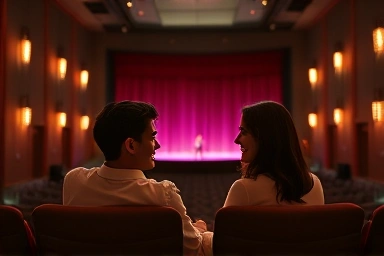 Couple enjoying a romantic musical date at the theater.