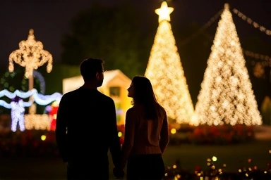 Couple enjoying Christmas lights in Gyeonggi.