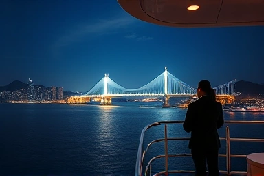 Romantic Busan night view from a luxury yacht