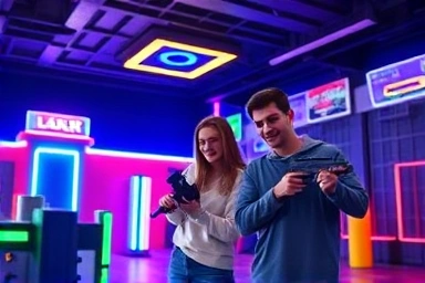Exciting Hongdae indoor laser tag game for couples