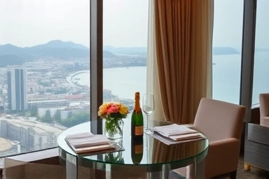Romantic hotel suite dining setup in Jeju