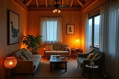 Interior of a charming and intimate Jeju Island gamseong guesthouse.