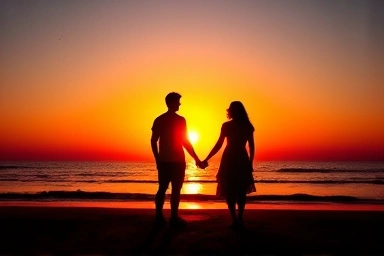 Couple watching sunrise on a peaceful Jeongdongjin beach