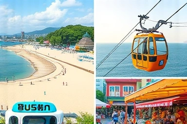 Collage of family-friendly Busan attractions for a day trip.