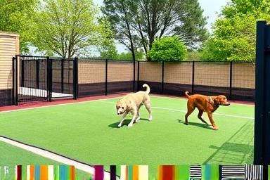 Secure and well-equipped outdoor space for large dogs.