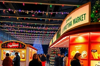 Festive Christmas market stall at Lotte World Magic Island.
