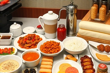 Hotel breakfast buffet with Korean and Western options