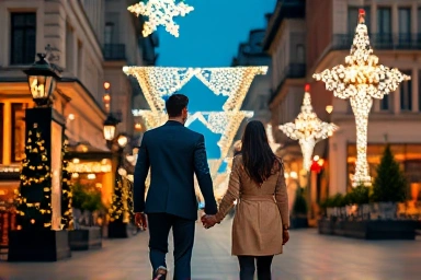 Couple enjoying a romantic Christmas date in Seoul.