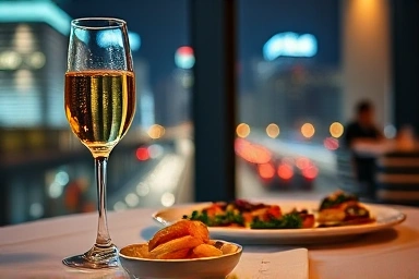 Romantic dinner with Seoul night view from hotel