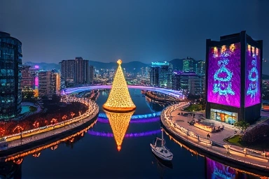 Magical Seoul winter night illuminated by festive light displays