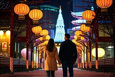 Couple enjoying a magical Seoul winter festival.