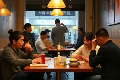 People enjoying solo dining experiences in Korean cities.