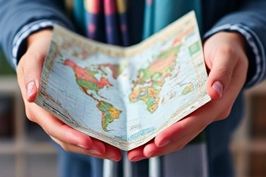 Hands holding a map, symbolizing spontaneous adventure and discovery.