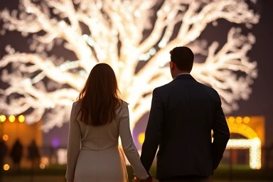 Couple enjoying a romantic year-end light festival.