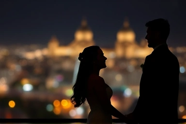 Couple enjoying a romantic view at a restaurant