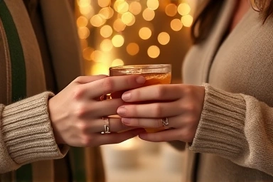 Couple's hands holding a drink, symbolizing relaxation.