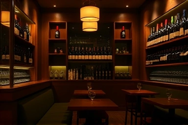 Cozy wine bar interior for a romantic date night.