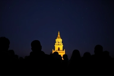 People anticipating New Year's bell ringing.