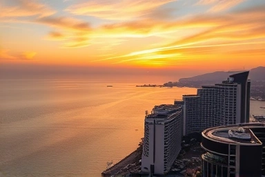 Busan coastline with luxury hotels at sunset