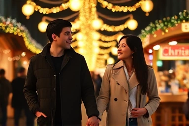 Couple enjoying a romantic year-end date in Busan.